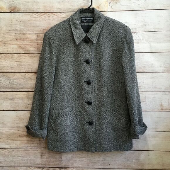 VINTAGE HERBERT GROSSMAN PANTSUIT IN BLACK AND WHITE TWEED - Picture 2 of 14